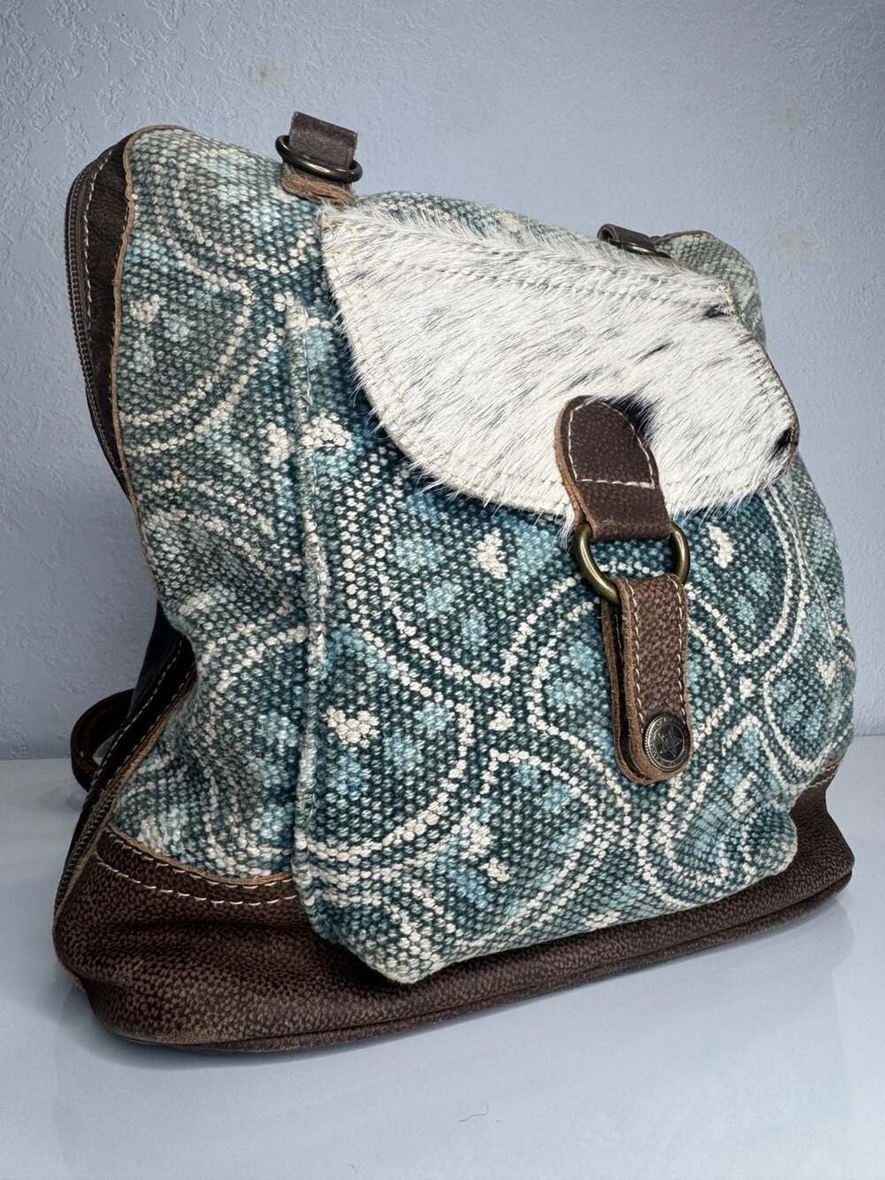 Myra Bag Solemn Upcycled Canvas and Cowhide Backpack - Picture 4 of 7